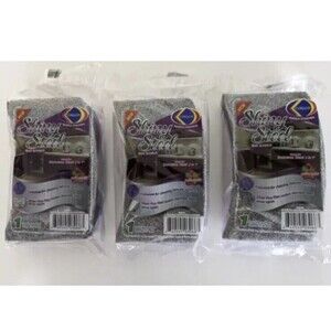 Corazzi Shiny Steel Non Scratch Antibacterial Scouring Sponge 3 pack, New